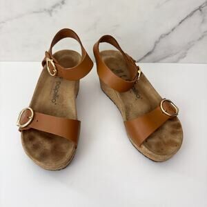 Birkenstock Papillo Womens Sibyl Strappy Sandal Size 7 Comfort Wedge Tan